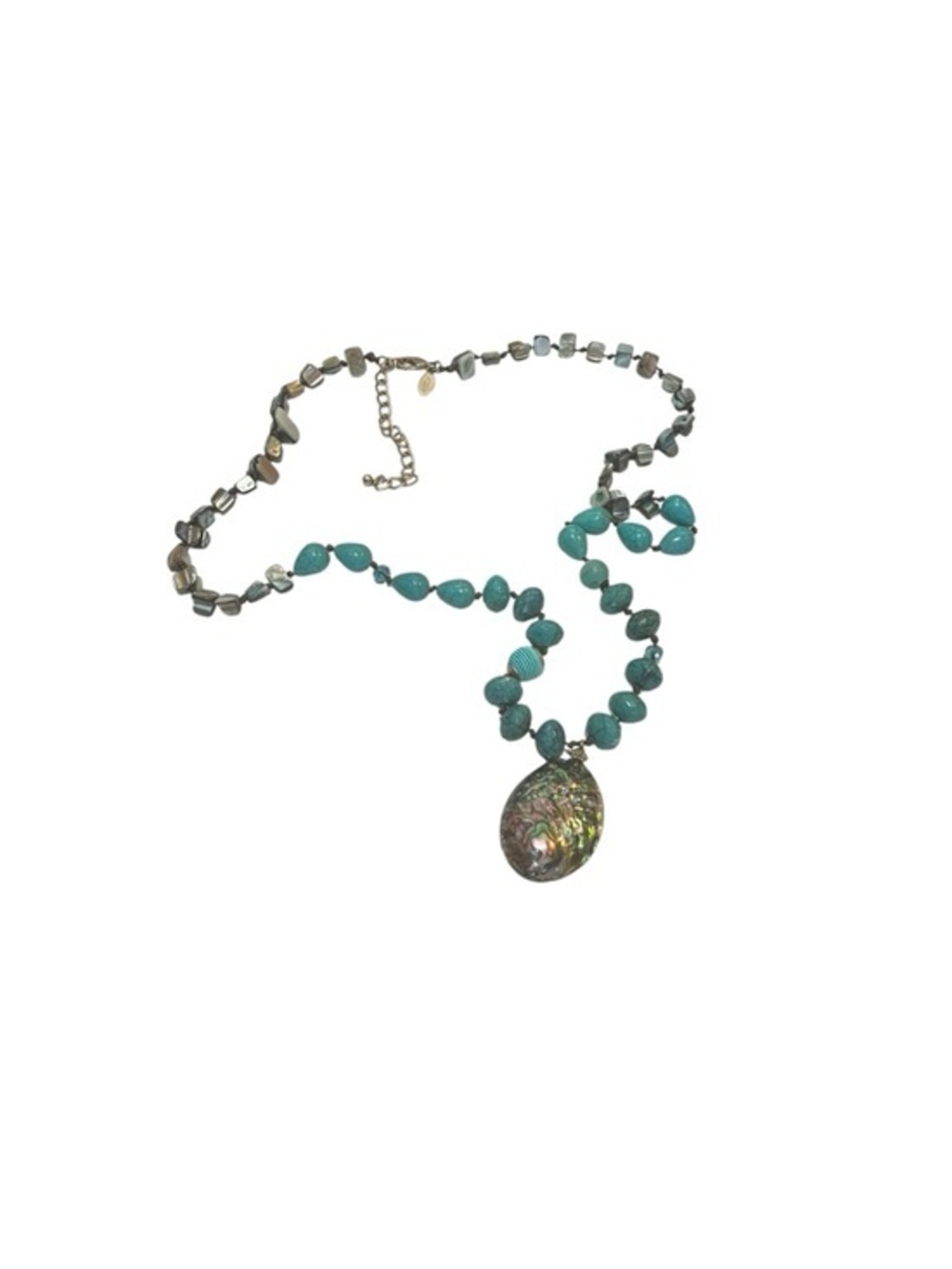 Chunky Faux Turquoise & Abalone Beaded Necklace with Pendant